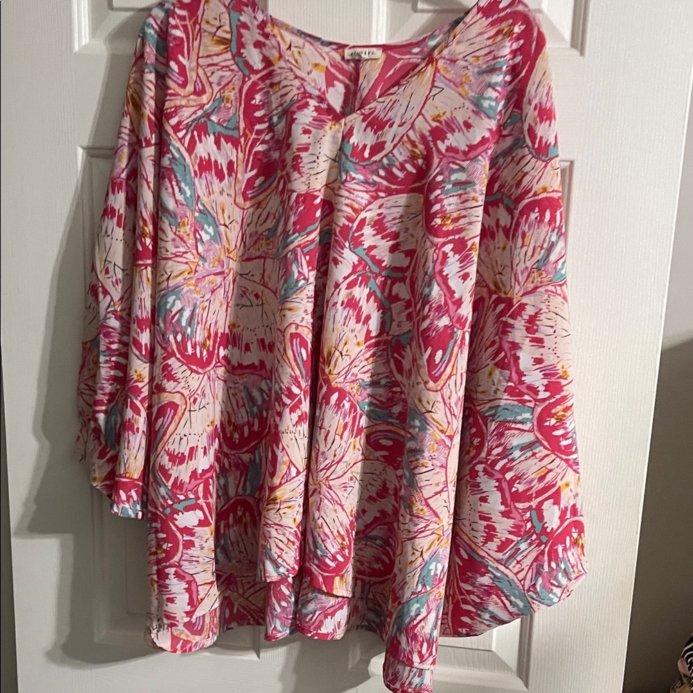 JODIFL Pink Floral Print V-Neck Tunic with Multicolor Accents